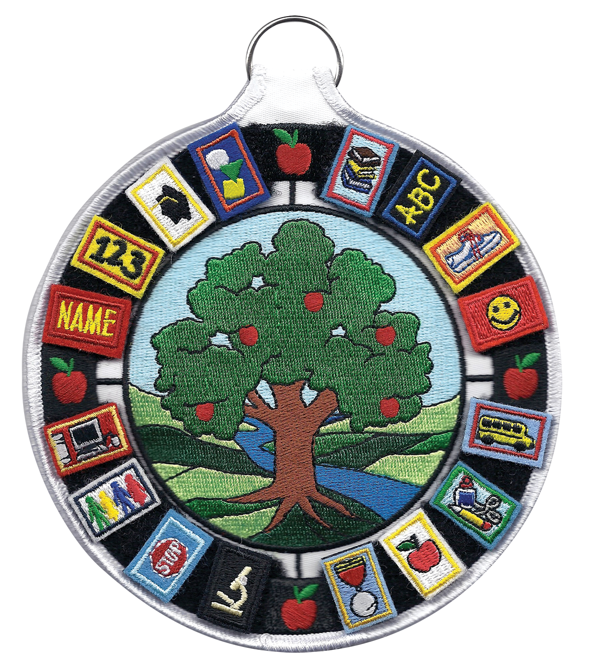 A grid of colorful embroidered patches